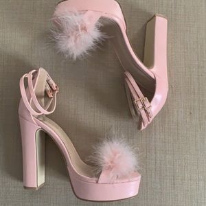 Fluffy Pink Platform Heels